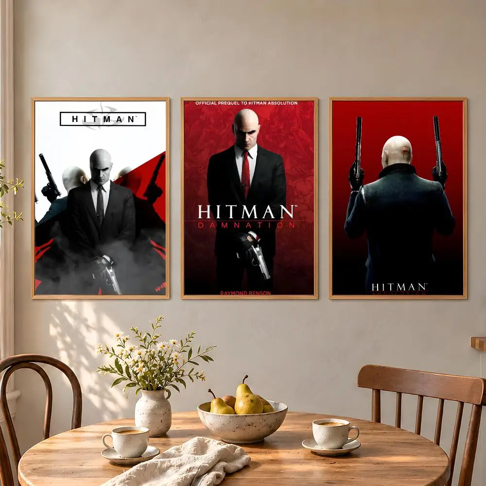 ICA Agent 47 Game Hitman Silverballers Poster Aesthetic Wall Art Poster HD Waterproof PP Self Adhesive Bedroom Dorm Room Decor