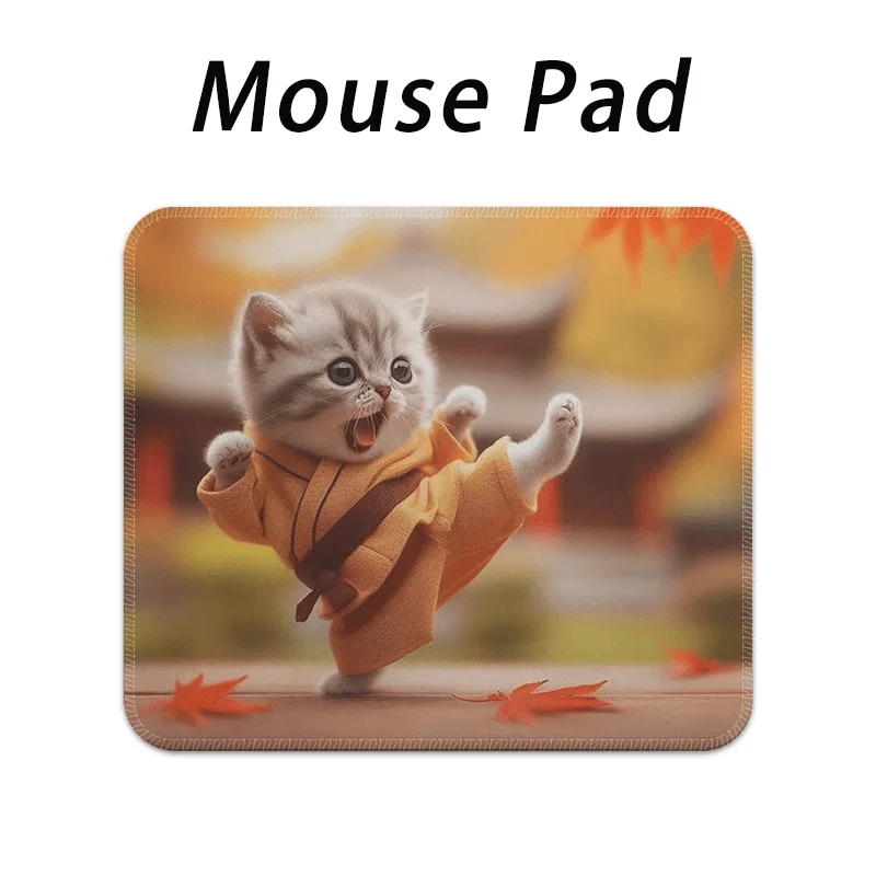 Kung Fu Cat pattern design mouse pad, rubber anti-slip, washable, high-definition printing computer accessory