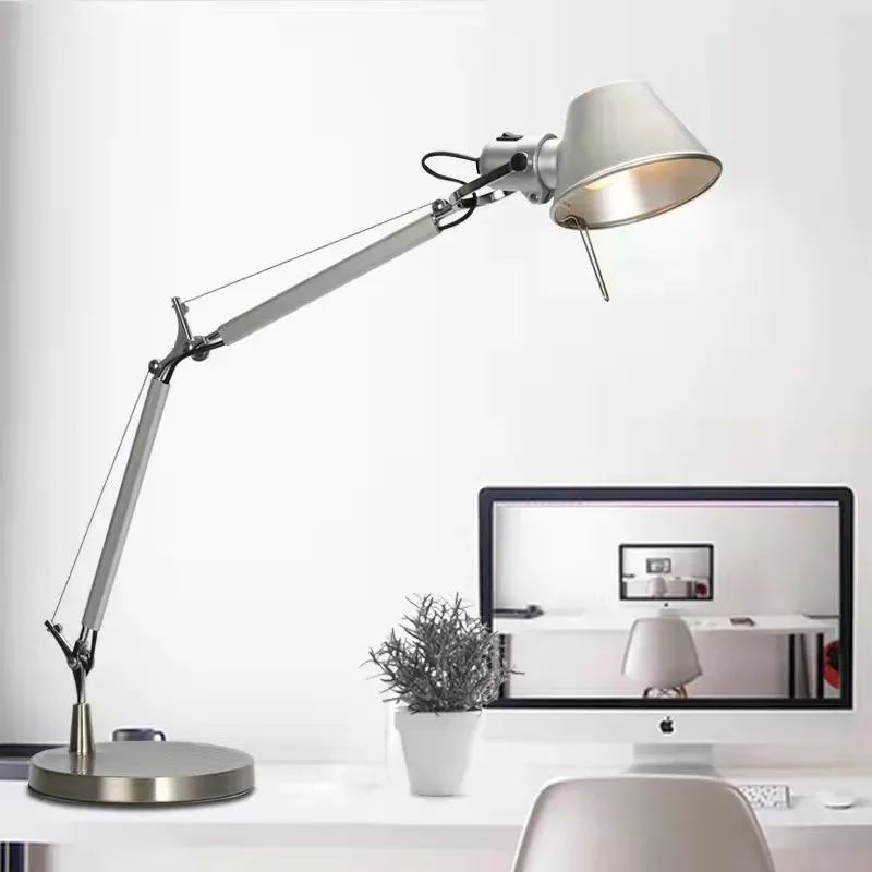 

Classic Italy Minimalism Design Modern Aluminum Metal Table Reading Light Silver Home Decor Office Table Lamp Hot Selling Light