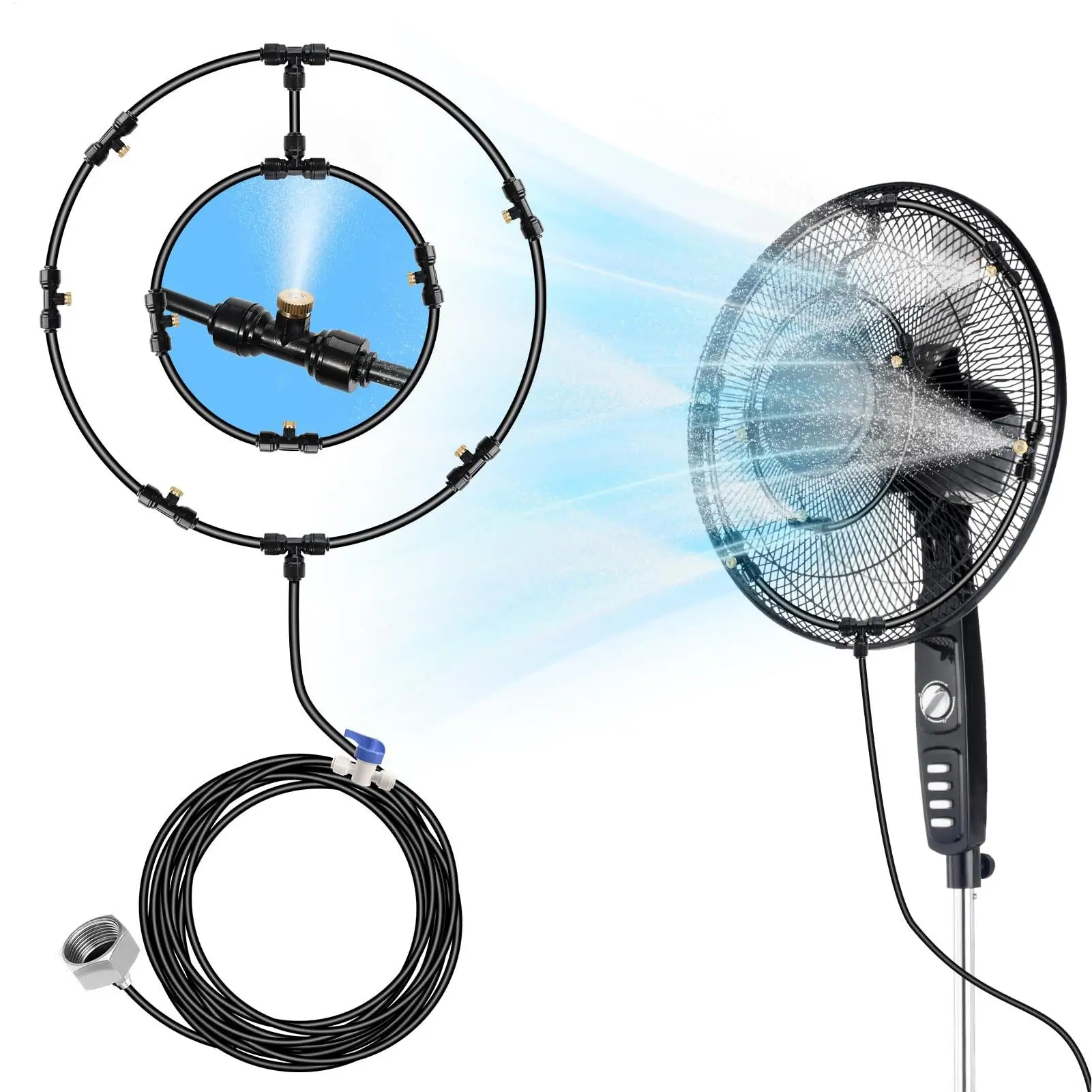 Tragbares Terrassenventilator-Nebelgerät-Set mit abnehmbaren Düsen, Wassernebelsprüher, Gartenzerstäuber für den Außenbereich, langanhaltende Kühlung
