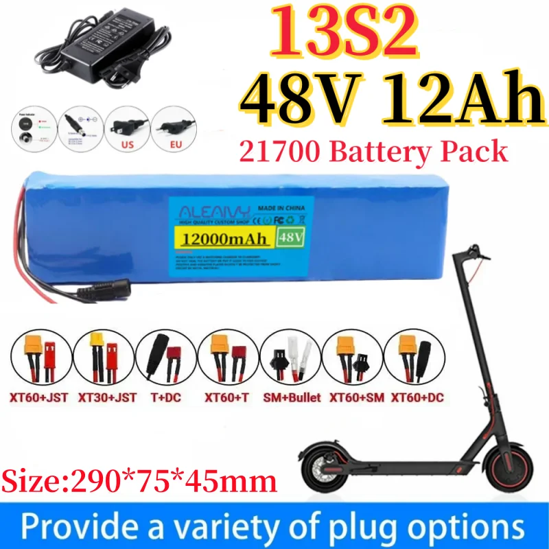 

48V 12Ah 21700 Rechargeable Lithium Battery Pack 13S2P 700W Power Modified Bicycle Scooter Electric Vehicle with 54.6V charger.