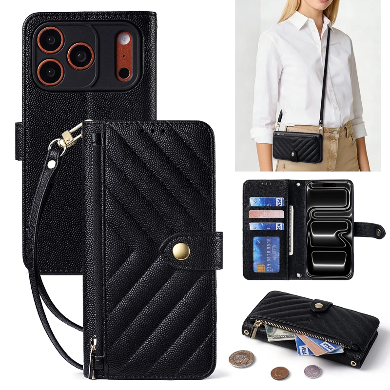 

Crossbody Wallet Phone Case For iPhone 17 Pro Max 17 Pro 17 Plus 17 16 Pro Max 16 Pro 16 Plus 16 Card Holder Leather Flip Cover