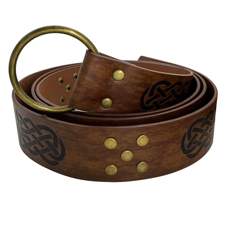 Cinto de anel celta medieval para homens e mulheres, acessório retrô, fantasia pirata viking, fivela de couro PU vintage, Halloween