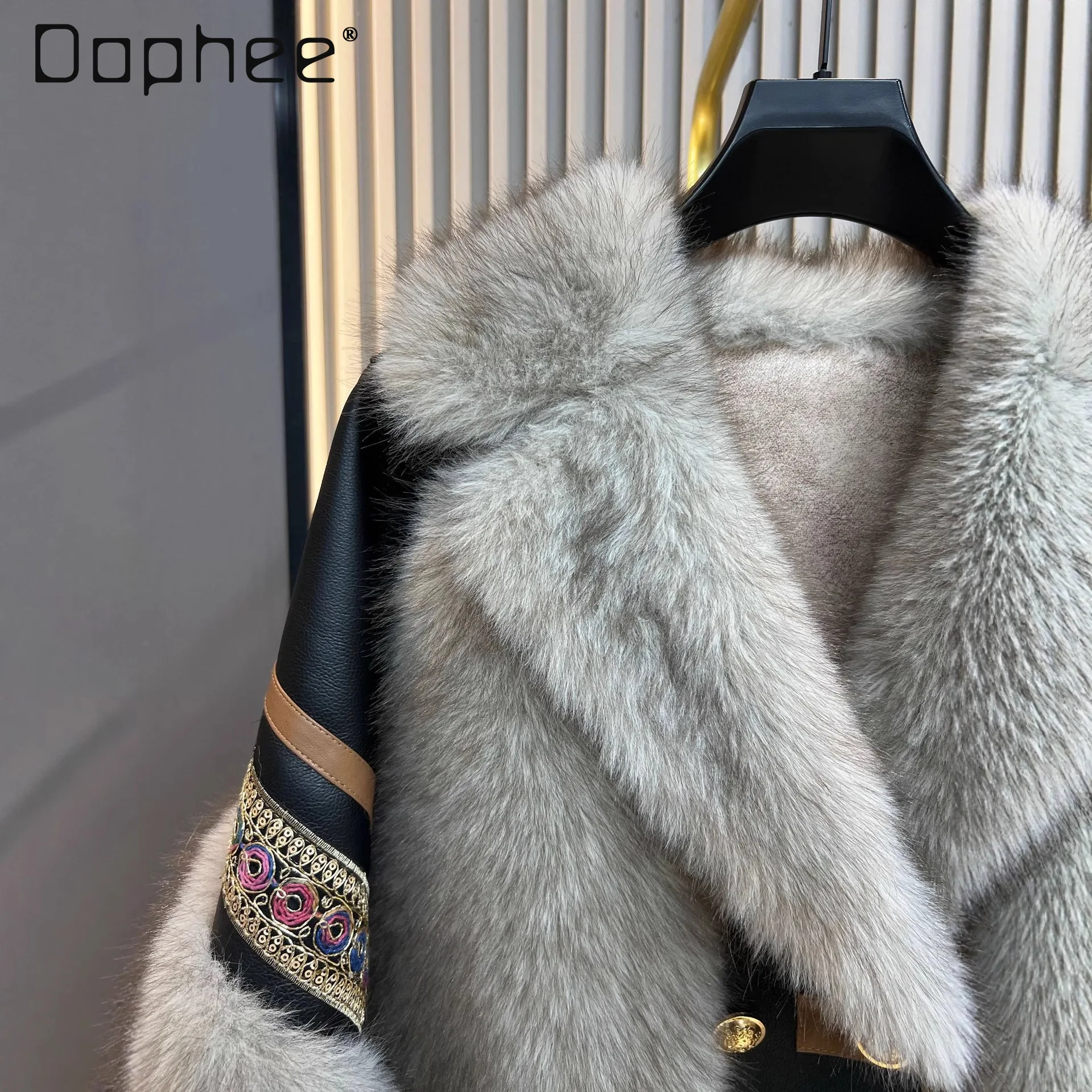 Cappotto invernale in pelliccia sintetica Toca ricamato di grandi dimensioni Cappotto caldo da donna Cappotto in pelliccia patchwork con stampa leopardata elegante per pendolari