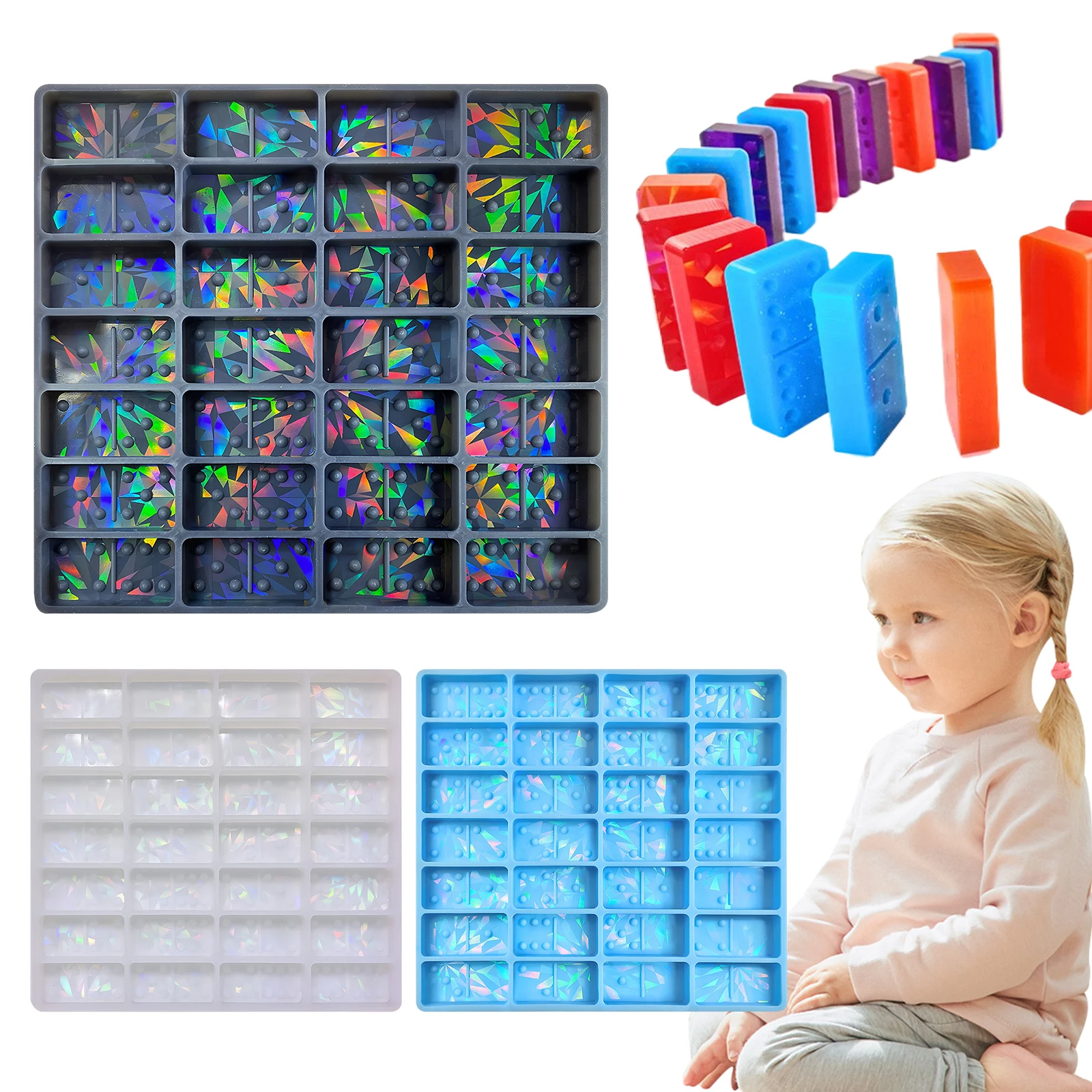 

Dominoes Mold Silicone Holographic Chocolate Molds Domino Game Mold Holographic Chocolate Bar Mold for Resin Casting