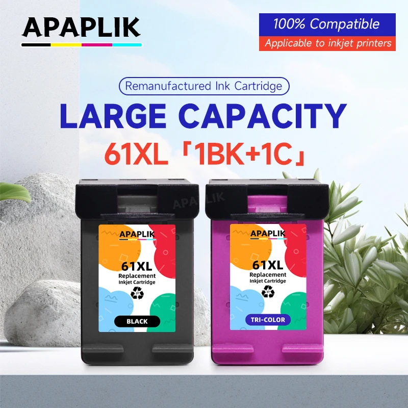 APAPLIK Compatible Ink Cartridge for HP 61XL for hp61 for hp 61 Envy 4500 4502 5530 Deskjet 1050 2050 3050 3054 3000 1000 1050