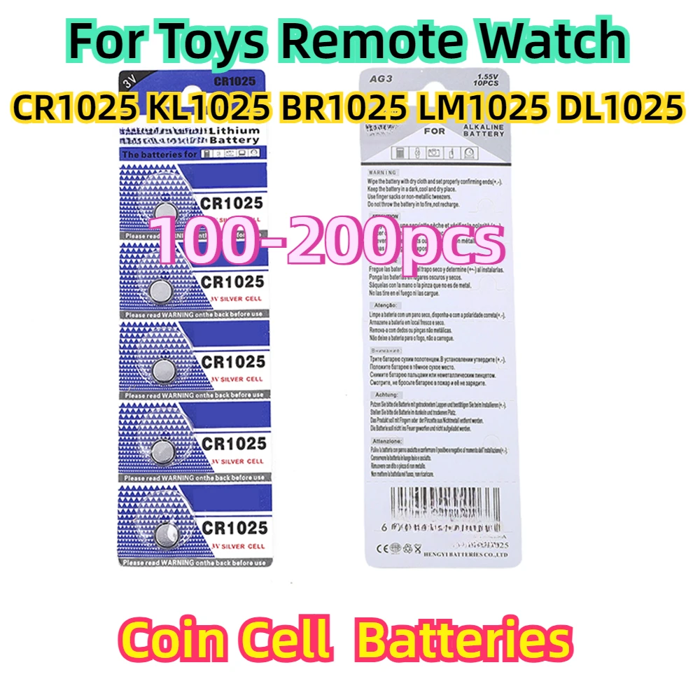 

For Toys Remote 100-200pcs 3V CR1025 Lithium Button Battery KL1025 BR1025 LM1025 DL1025 CR 1025 5033LC Coin Cell Watch Batteries