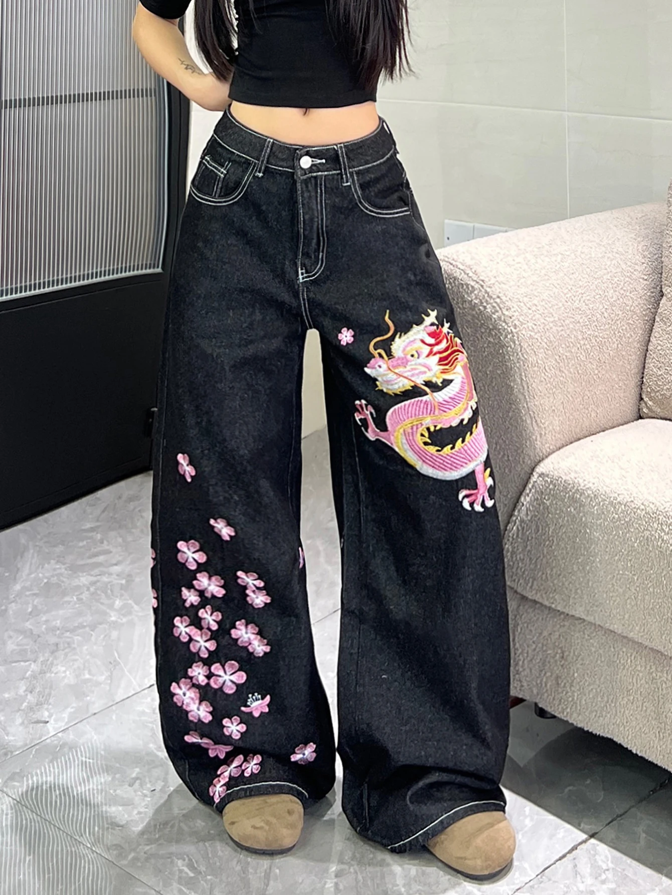 Embroidery Jeans Sakura - Европейские и американские джинсы в стиле
