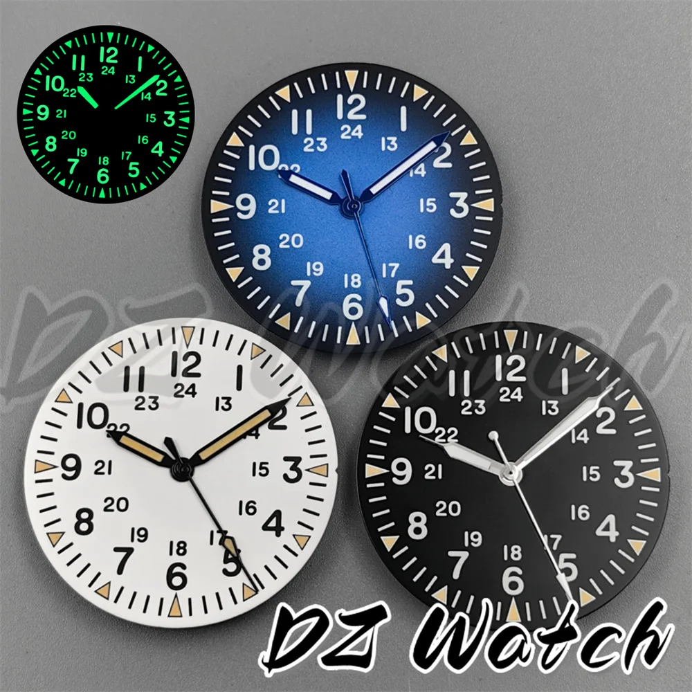 

DZ 29mm Beide Index Watch Dial Black White Blue Dial With Hands Green Luminous Fit NH35 NH36 ETA2824 PT5000 MIYOTA8215 Movement