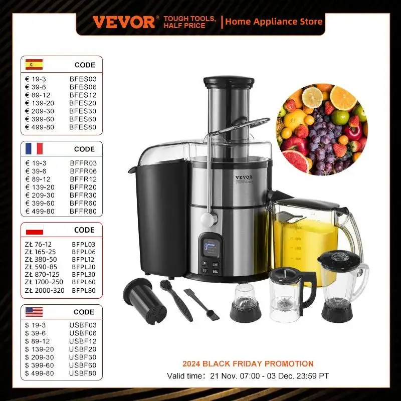 VEVOR-Máquina Juicer para Frutas e Legumes, Extrator Centrífugo de Suco, Fácil Limpar, Boca Grande, 3 "Feed Chute, Motor 850W, para Casa