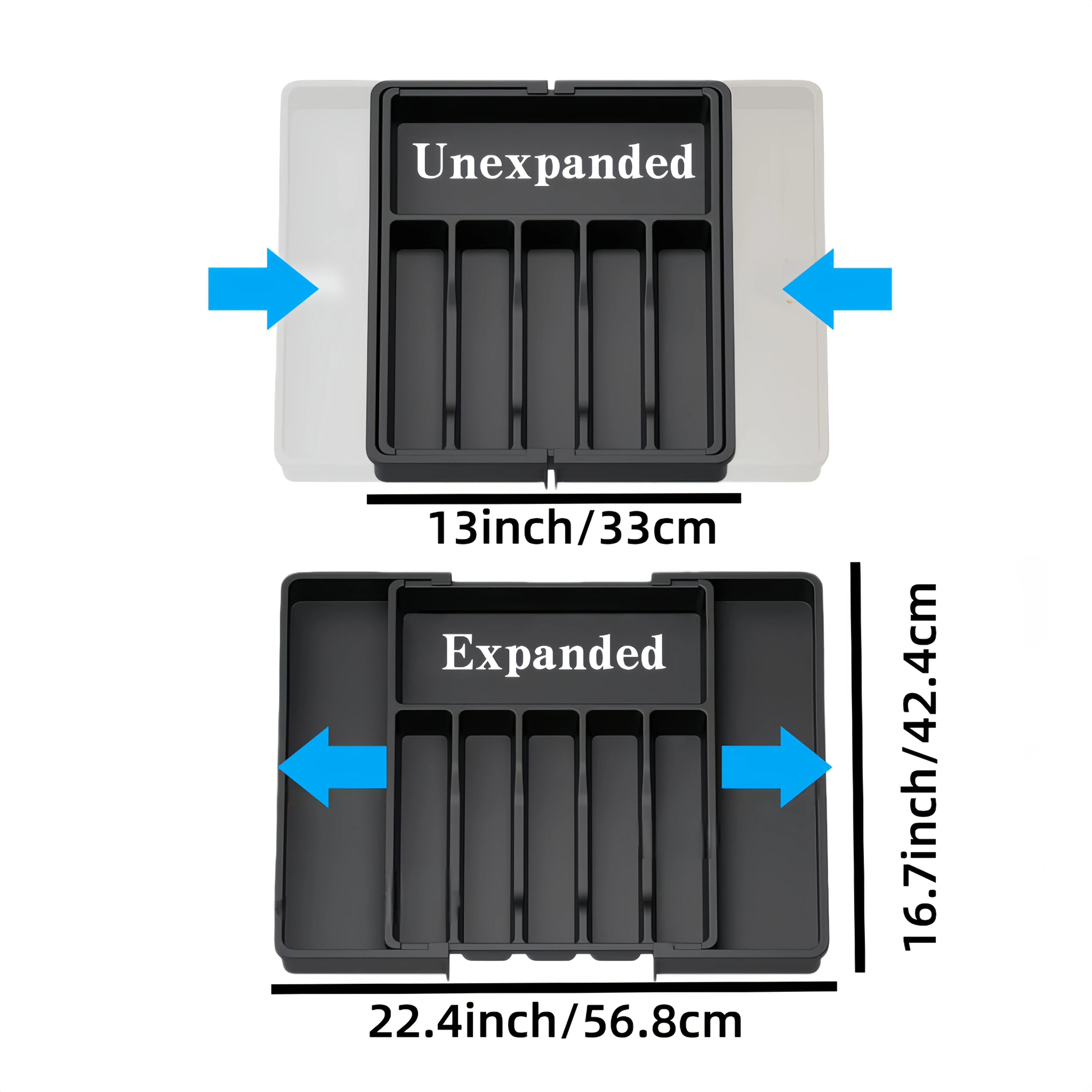 Black Multi-Purpose Storage Box, Expandable Kitchen Drawer Organizer for Fork, Knife, Adjustable Tableware Storage Solution