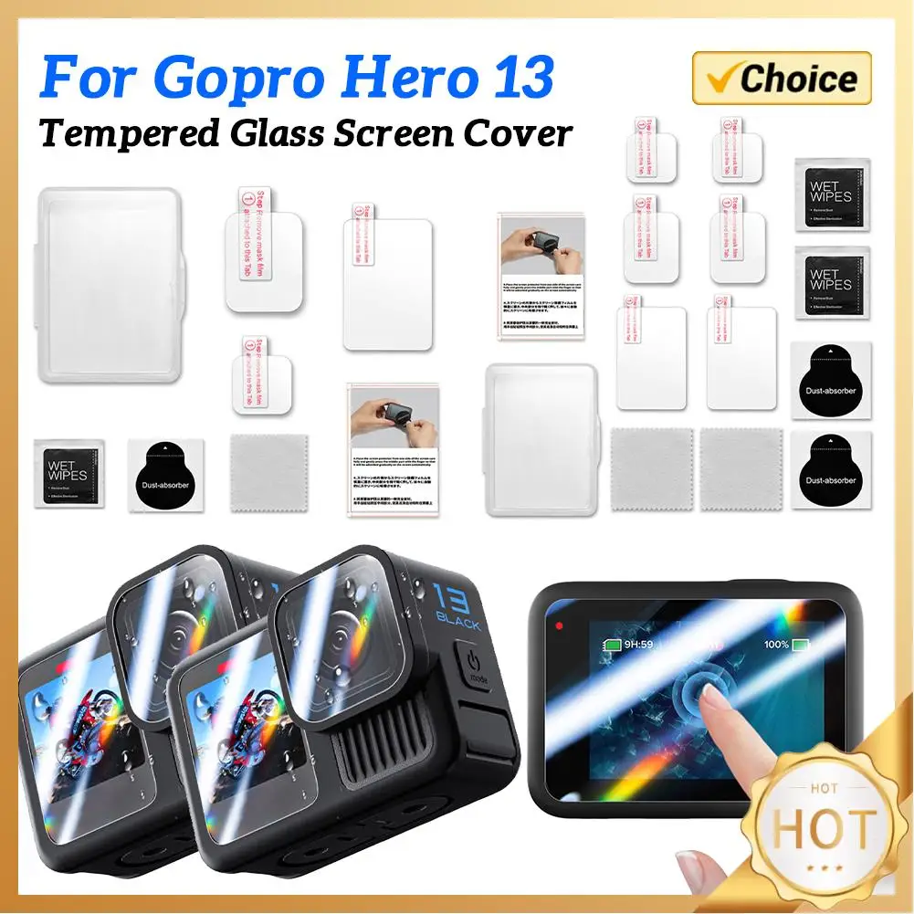 Folhos protetores de vidro temperado, Ultra Clear, Protetor de tela anti-risco, Protetor de lente, Filme frontal, Go Pro Hero 13