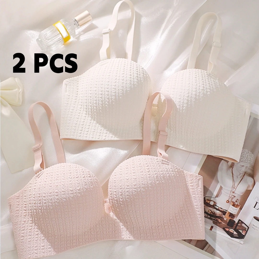 2 PCS Suspension One-piece Cup Non-slip Strapless Women's Bra One-piece Simple Gap Non-marking Push-up Non-rimless Underwear