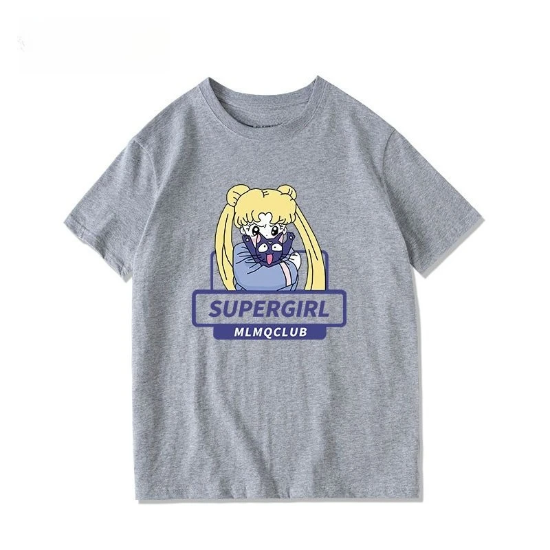 Sailor Sailor Sailor Moon Luna Casual Print Trendy T-shirt Summer Youth Pure Cotton Men's and Women's Short Sleeves