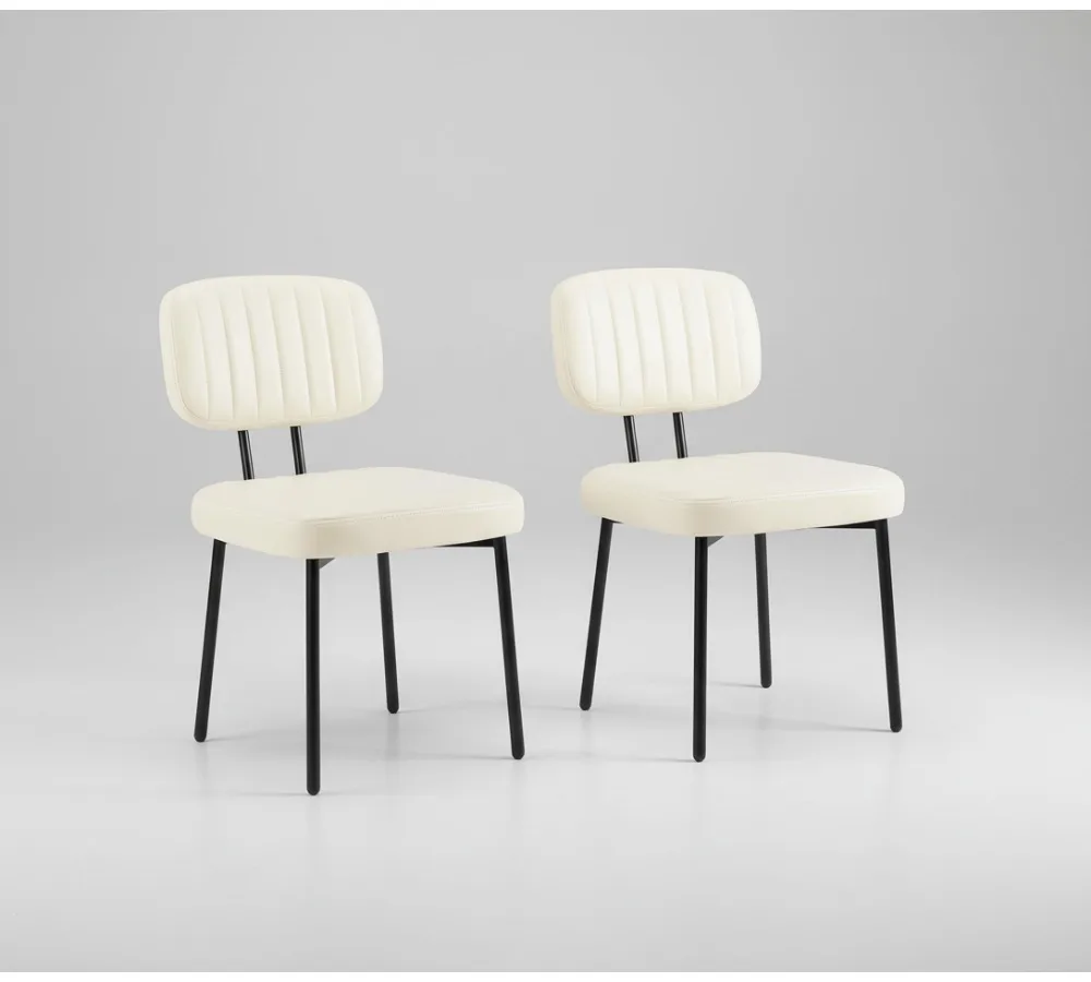

Modern Upholstered Dining Chairs Set of 2, Faux Leather Cushion & Metal Legs for Kitchen Living Room - Cream White