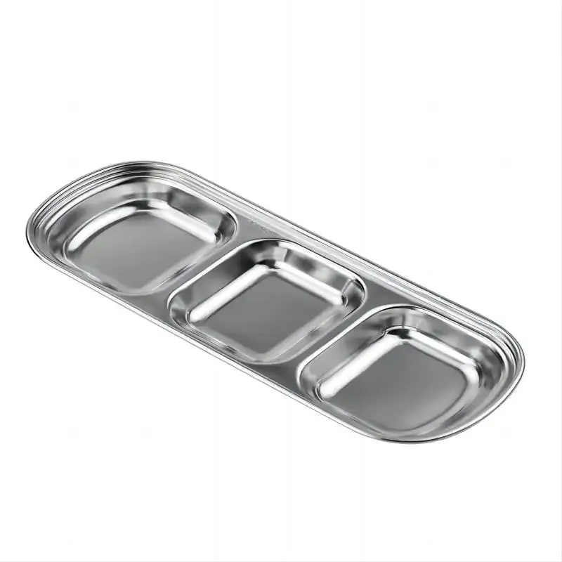 Stainless Steel 3-compartment Dip Tray Seasoning Sauce Seasoning Tray BBQ Restaurant Cutlery