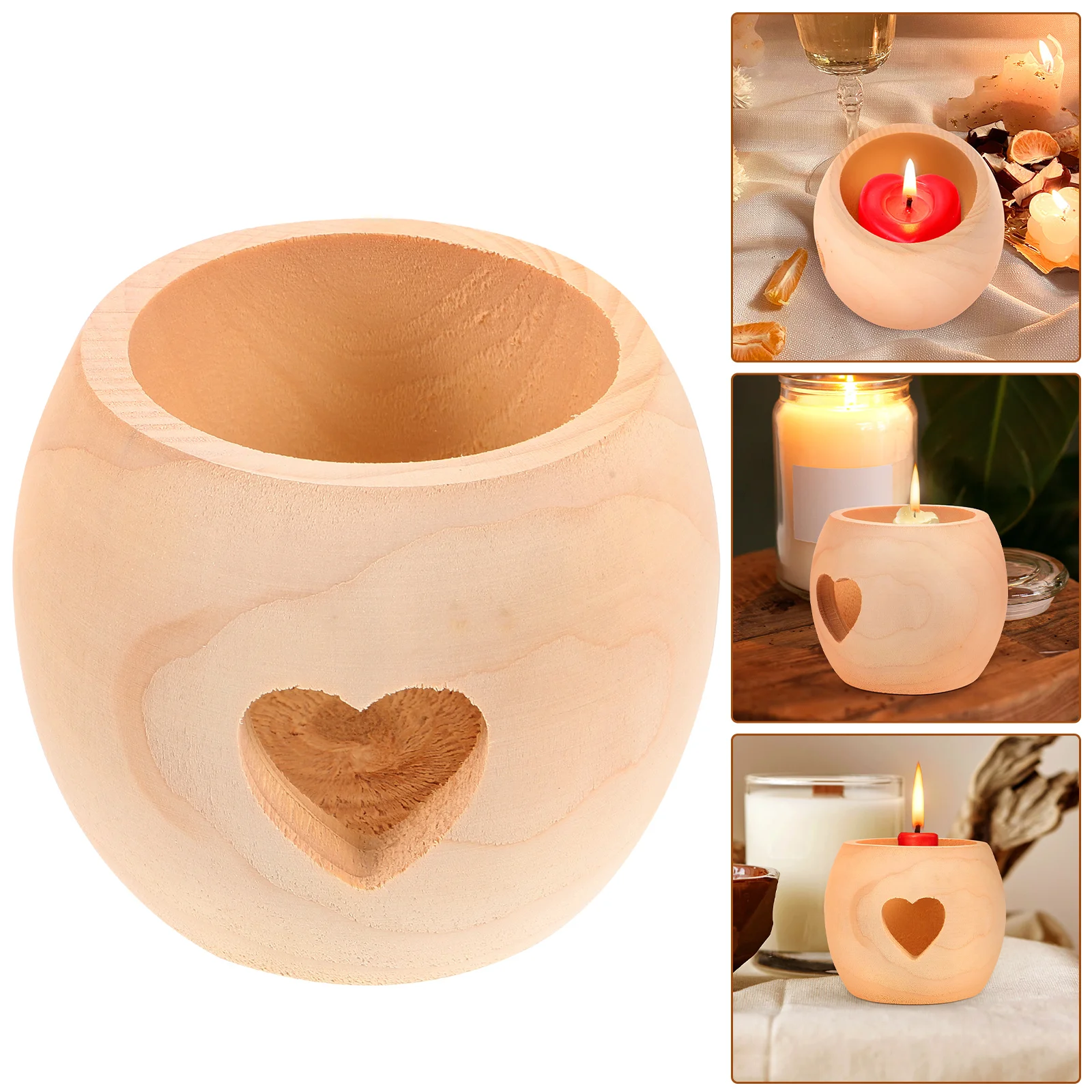 

Wooden Heart-shaped Stand Mini Tealight Holder Candleholders Pillar Candlestick Lights Decorative