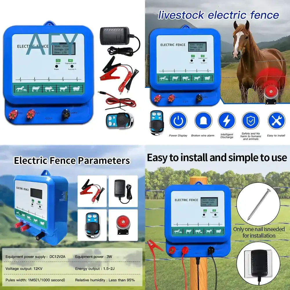 Electric Fence Energizer for Farm Electric Fences with Broken Wire Alarm Prompt for Pastures Livestock Protection Outdoor