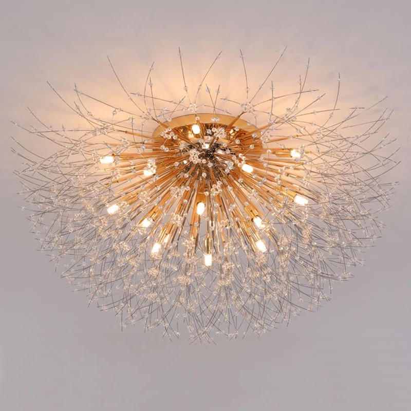 Crystal Dandelion Ceiling Light Home Decor Foyer Bedroom Golden Ceiling Bracket Lamp Hotel Interiro Decorative Luminaires