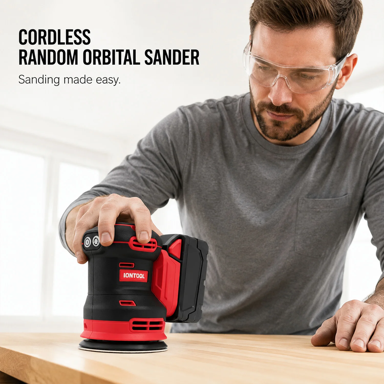 IONTOOL Portable Cordless Sander 9500rpm For Floor Scuff Removal and Wooden Tray Sanding and Veneer Leveling Working Device