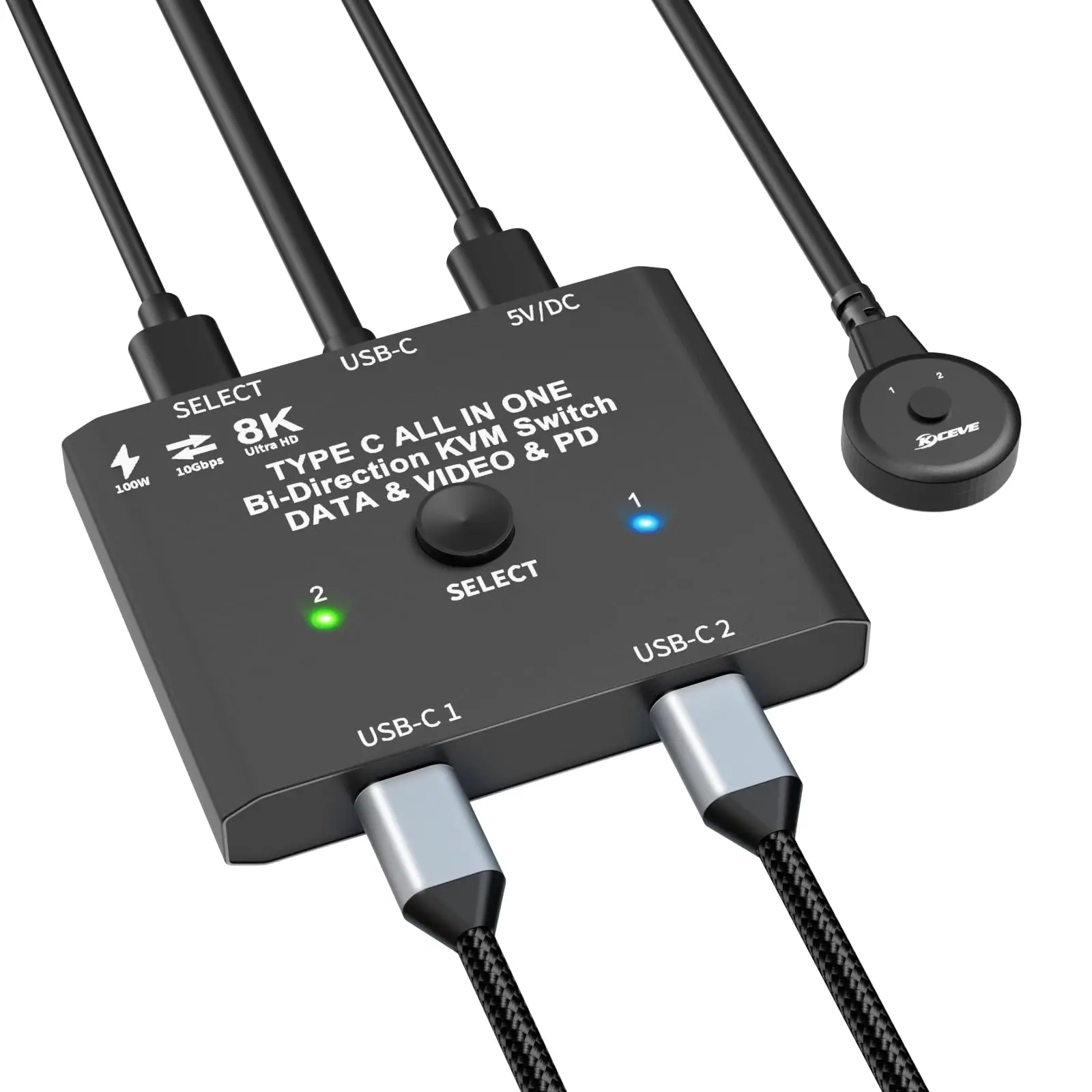 

Bi-Directional USB C Switcher 2 Laptops,USB Type C KVM Switch 8K@60Hz 4K@120Hz Video/10Gbps Data Transfer/100W Charging