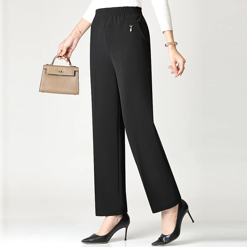2025 الخريف سراويل أنيقة العلامة التجارية مرونة الخصر حجم المرأة حجم كبير السراويل رقيقة مكتب غير رسمي السراويل في الهواء الطلق #5
