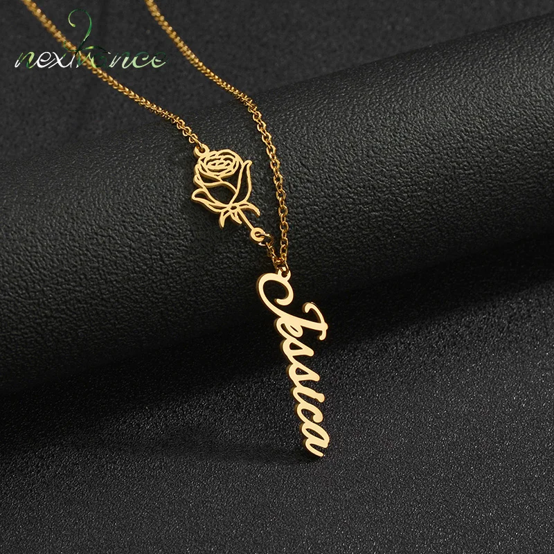 Nextvance Exquisite Custom Rose Necklace Stainless Steel Personalized Name Data Pendant for Women Coupler Wedding Jewelry Gifts