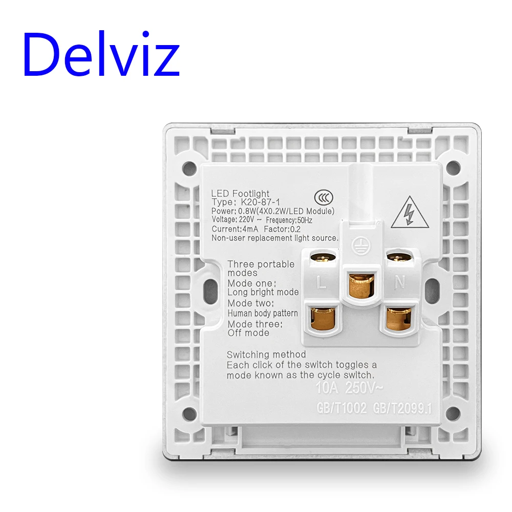 Delviz LED induction Night Light, PC Panel No logo, AC 110V~250V, Electric plug universal socket, UK standard wall power socket