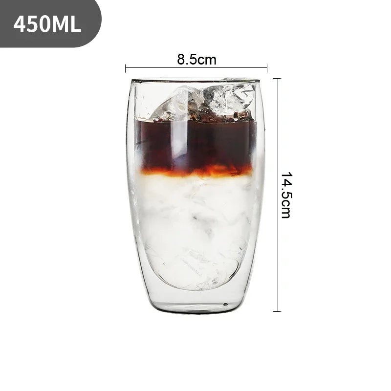 450ML Double Wall Glass Cup Transparent Handmade Heat Resistant Tea Drink Cup MINI Whisky Cup 100 centigrade Espresso Coffee Cup