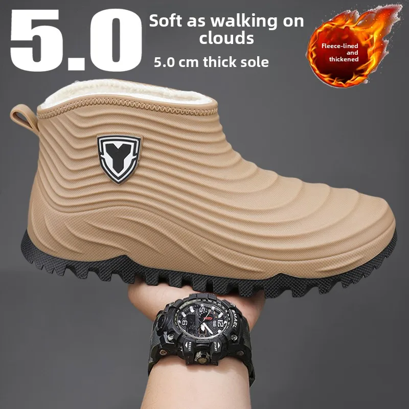 

Модные мужские зимние утепленные резиновые сапоги для улицы и работы, водонепроницаемые, с хлопковой подкладкой