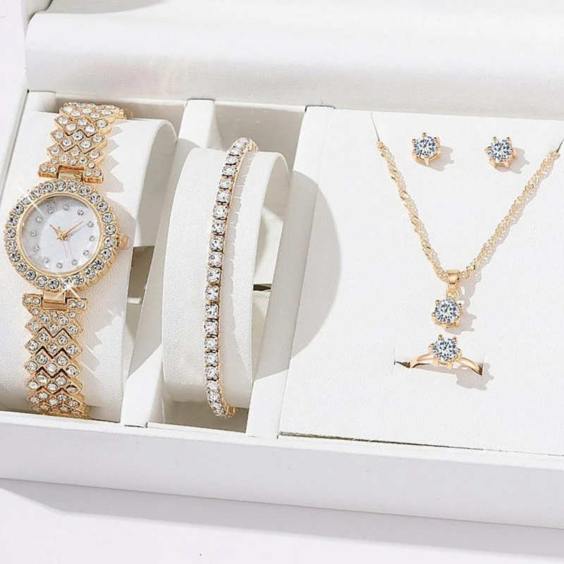 

Женская мода, простой цифровой сплав с кварцевым браслетом для часов, комплект из 5 предметов, роскошные женские часы с простым циферблатом, женские часы Reloj Mujer