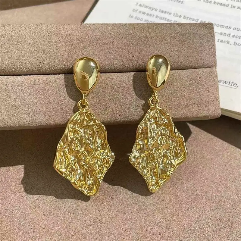 Vintage Geometric Irregular Hammered Metal Drop Earrings for Women Textured Dangler Minimalist Abstract Statement Jewelry Gifts