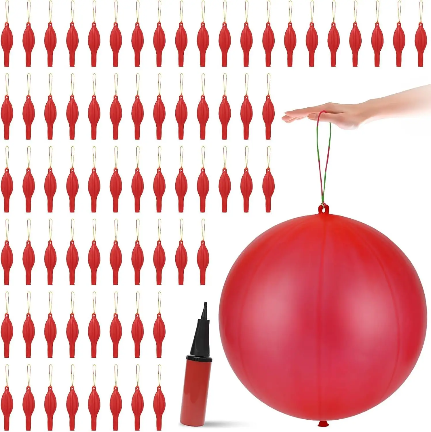 100 Pcs Punch Balloons Heavy Duty Punching Balloon Halloween Party Favors with Rubber Band Handle and Air Pump for Birthday Halloween Goodie Bag Stuffer Supply (Red)