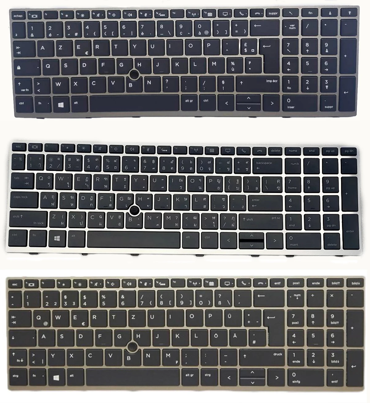 New French German Thailand Keyboard For HP EliteBook 850 G5 755 G5, 850 G6, ZBook 15u G5 G6 BACKLIT Silver Frame Black Pointer