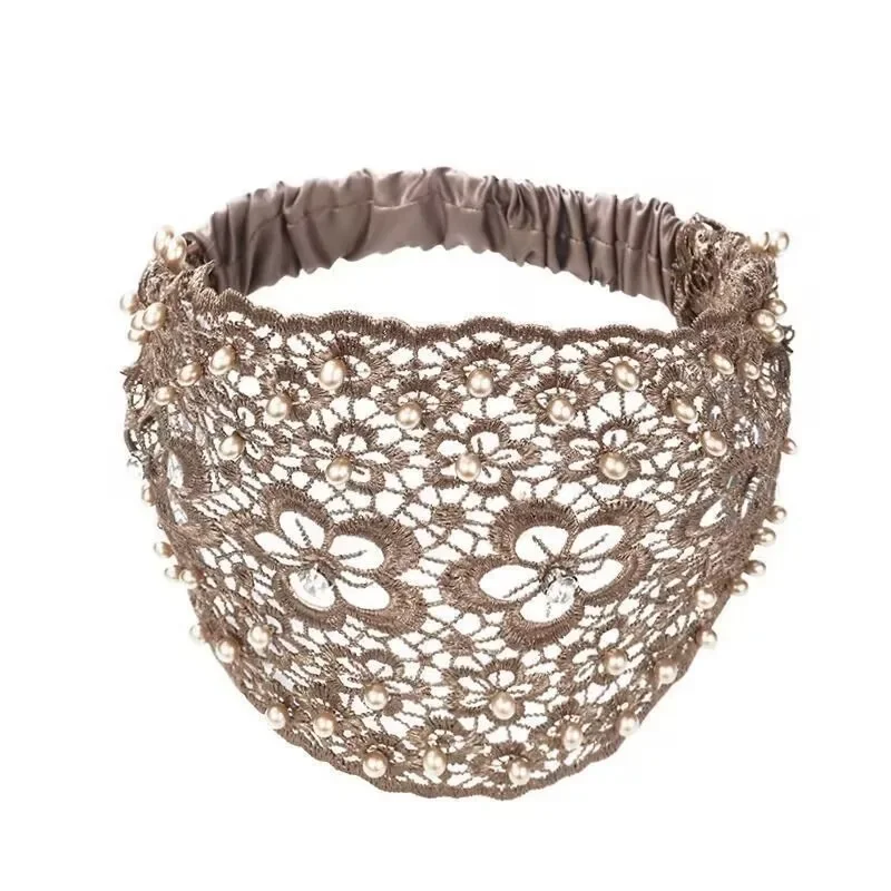 Hollow-Out Plum Blossom Beaded Headband, Elegant Wide-Brim Hair Band Covering White Hair