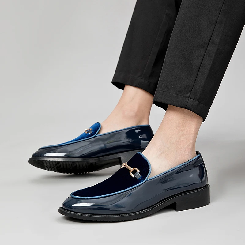 

Новые мужские лоферы-антикиклисты в корейском стиле, остроносые, из лакированной кожи, с цветовыми блоками, для делового повседневного образа
