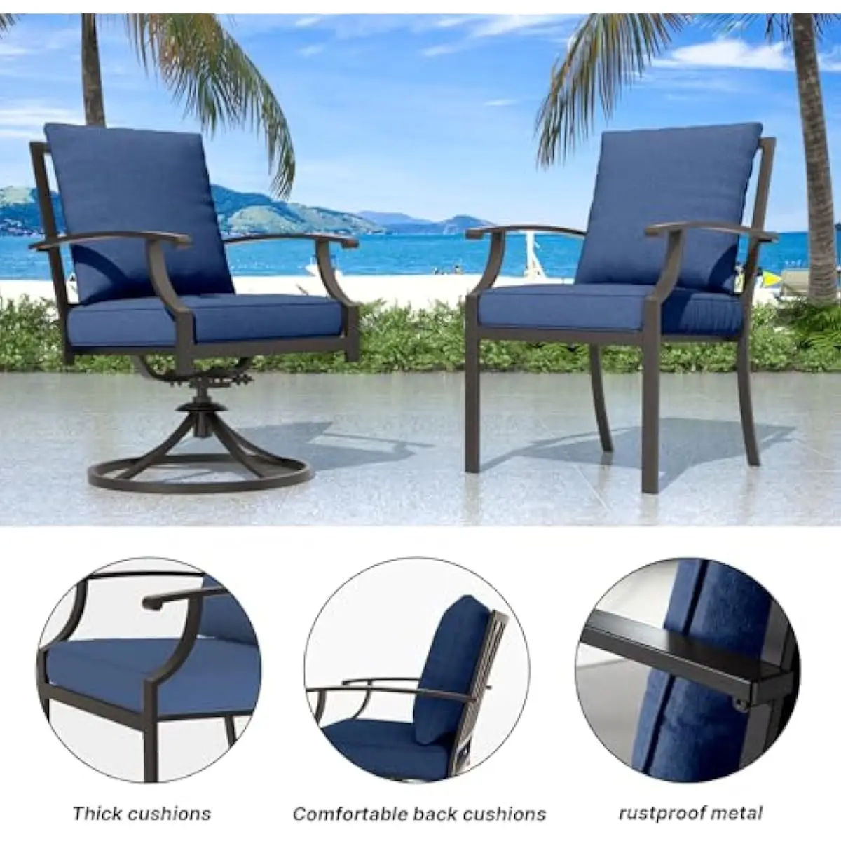 7-Piece Modern Round Patio Set Featuring Rust-Resistant Iron Frame 55000 BTU Fire Pit Table Ergonomic High-Back Chairs Thickened