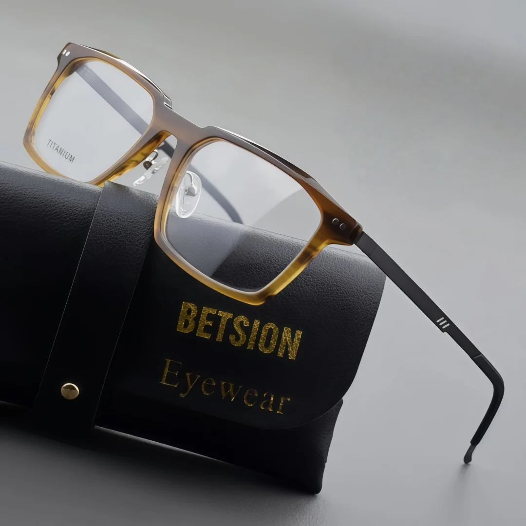 

BETSION Retro Business Men's Acetate Titanium Eyeglasses Frame Rectangle Full Rim Frame Classic Eyewear Glasses