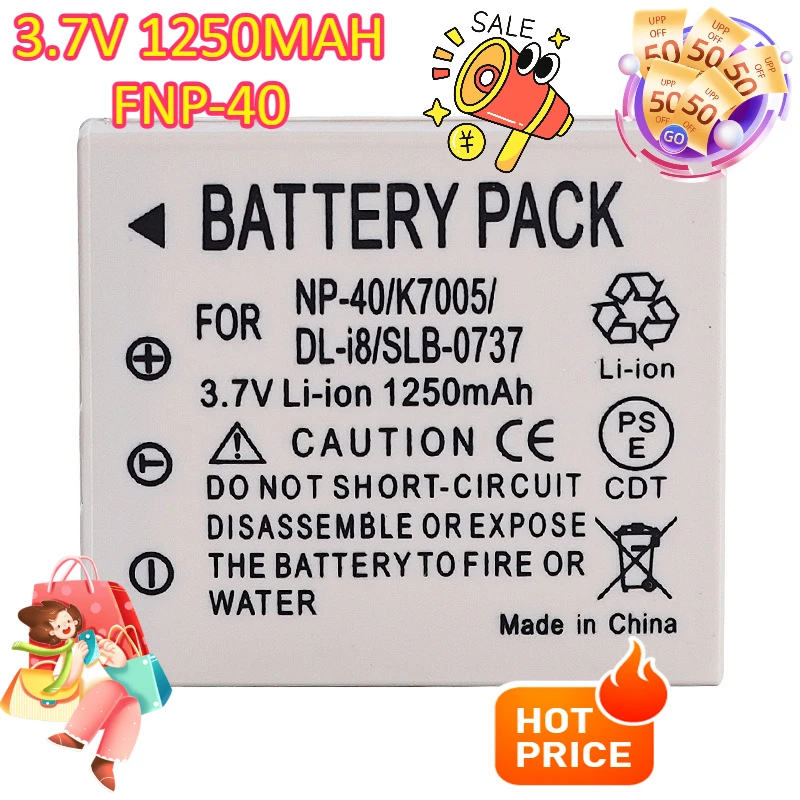 

3.7V 1250MAH FNP-40 for Fujifilm cameras K7005 SLB-0737 0837 D-LI8 CGA-S004 Camera Batteries