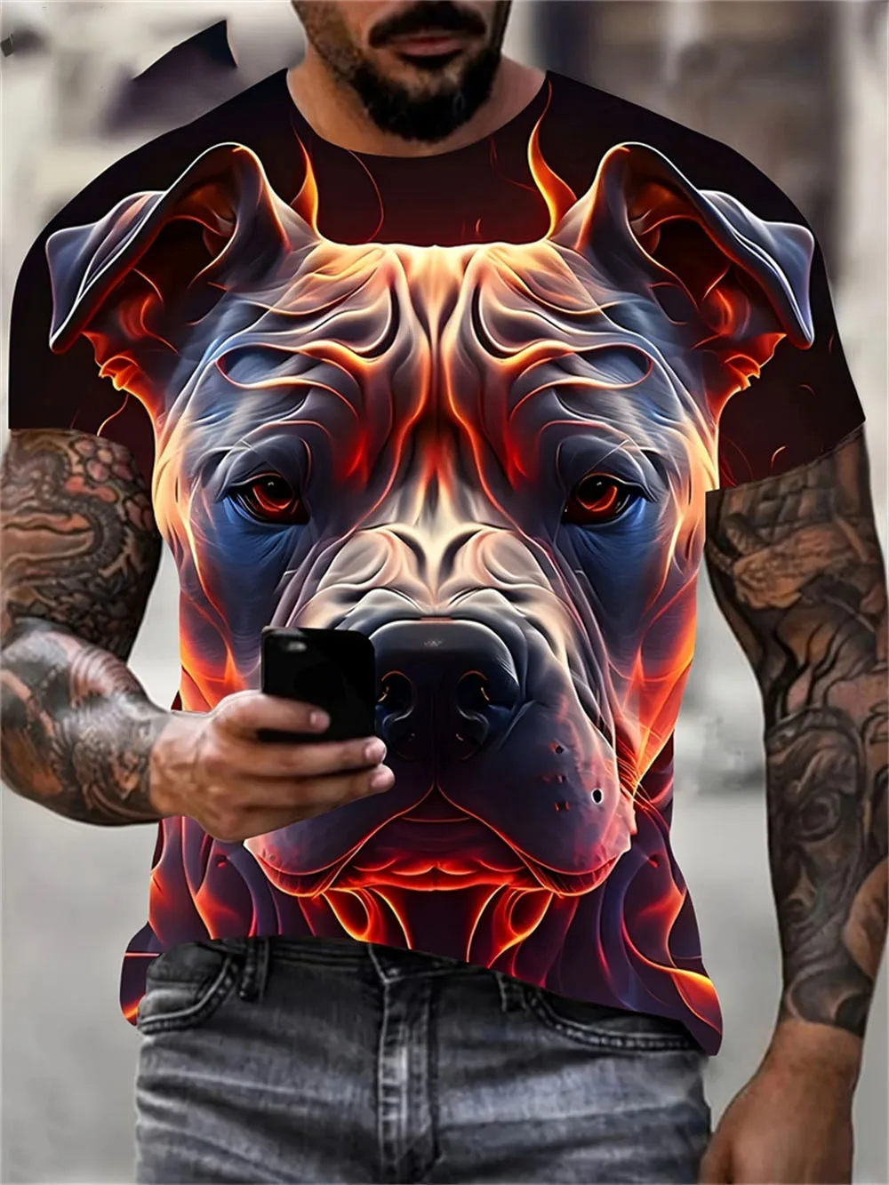 New Men Summer Cute Animal Pug Bully Dog 3d Printed O Collar Short Sleeve T-Shirt Casual Oversized Pullover Stylish Fun Top