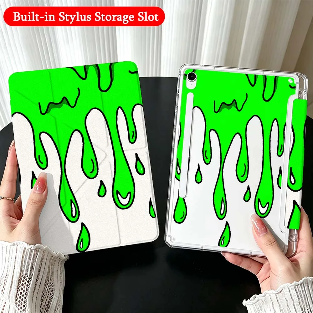 Cartoon Dripping Paint For Samsung Galaxy Tab A9 A8 A11 S6 S7 S8 S9 S10 FE Plus Lite Transparent Y-Shaped Folding Tablet Case