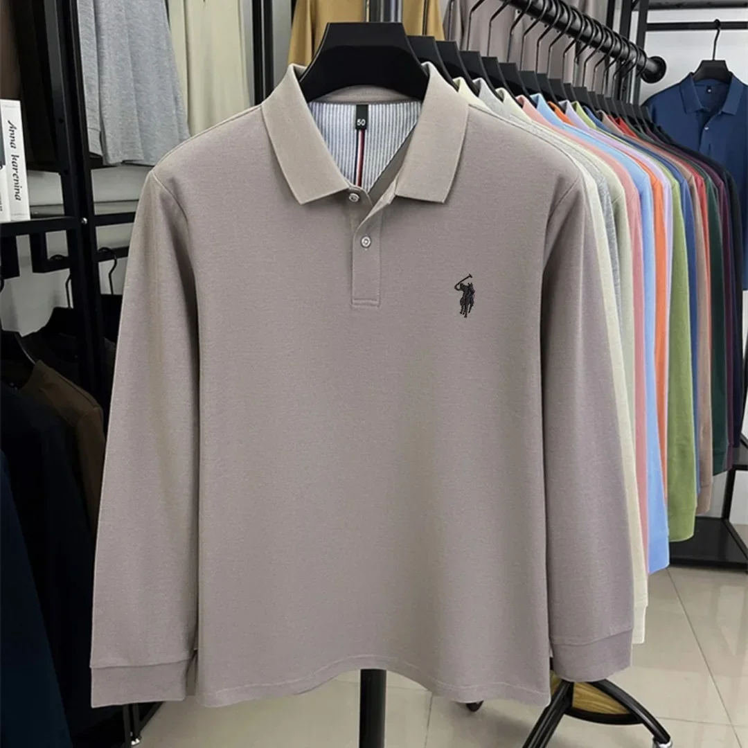 100 % reine Baumwolle, hochwertige Marke, Herren-Polohemd mit langen Ärmeln, Herbst-/Winterkollektion, modisches, luxuriöses Golfoberteil mit Stickerei, lässiges T-Shirt. – Detail 33