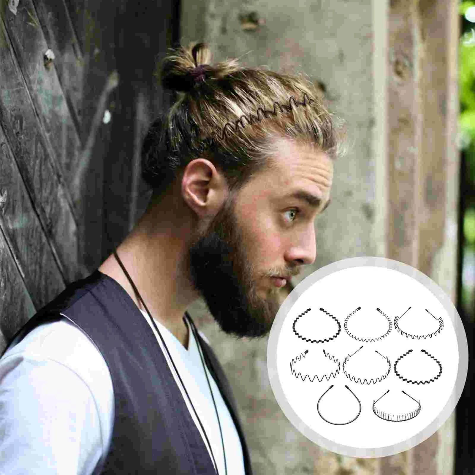 8 Pcs/1 Headband Stretchy Headdress Wavy Hair Styling Slicked-back Hoop Men Women