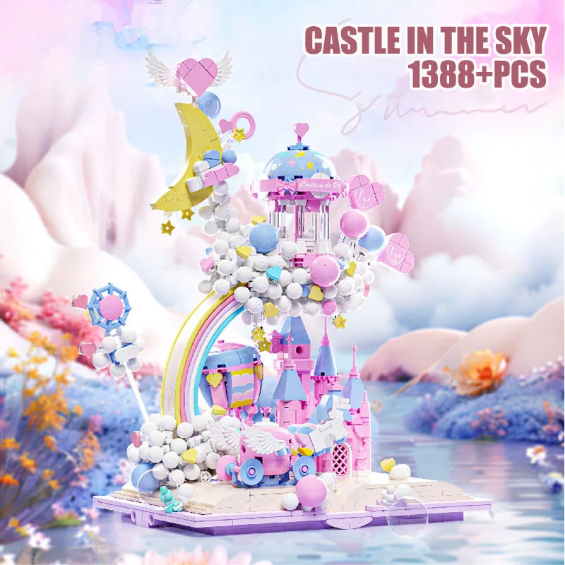 1388pcs Pink Fantasy Castle Model Building Blocks Set castello fai da te nel cielo Princess Palace Bricks Toys For Children Gifts