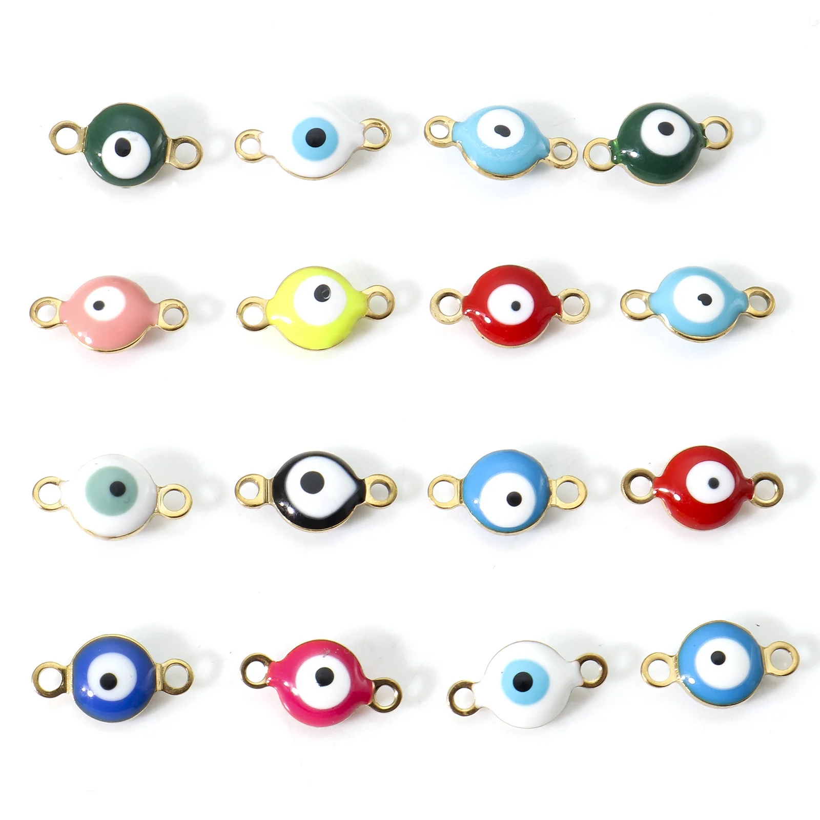 

10 PCs 304 Stainless Steel Religious Connectors Gold Plated Multicolor Evil Eye Enamel Connectors Jewelry Findings 11mm x 6mm