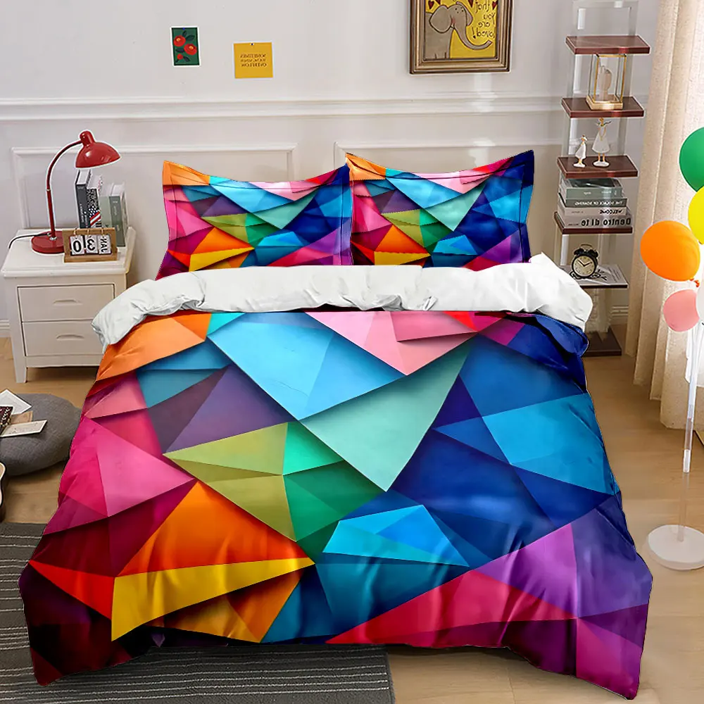 

Colorful Geometric Patchwork Design Print Bedding Set 1 Duvet Cover 2 Pillowcases for Adult and Children Luxury Gift Full Size