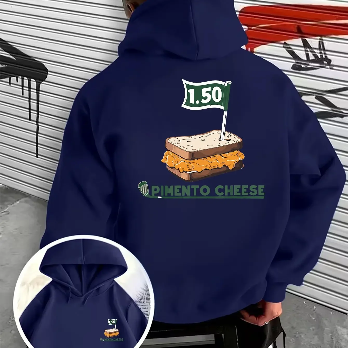Interesting Retro‑style Cheese Sandwich Banner Graphic Print Men Hooded Pullover Food Enthusiast Casual Outerwear Hoodie