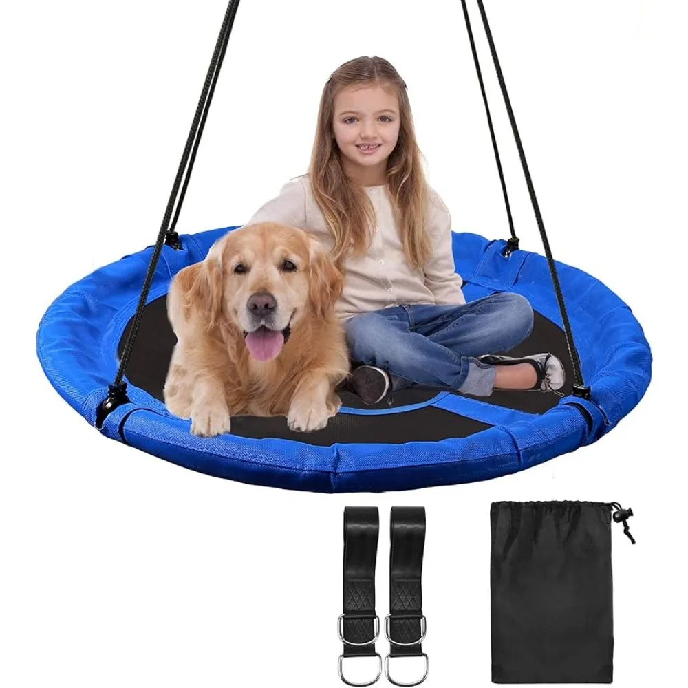 

43" Flying Saucer Swing for Kids Outdoor, Large Round Tire Swings for Trees and Swingset, 500LBS Weight Capacity, Blue