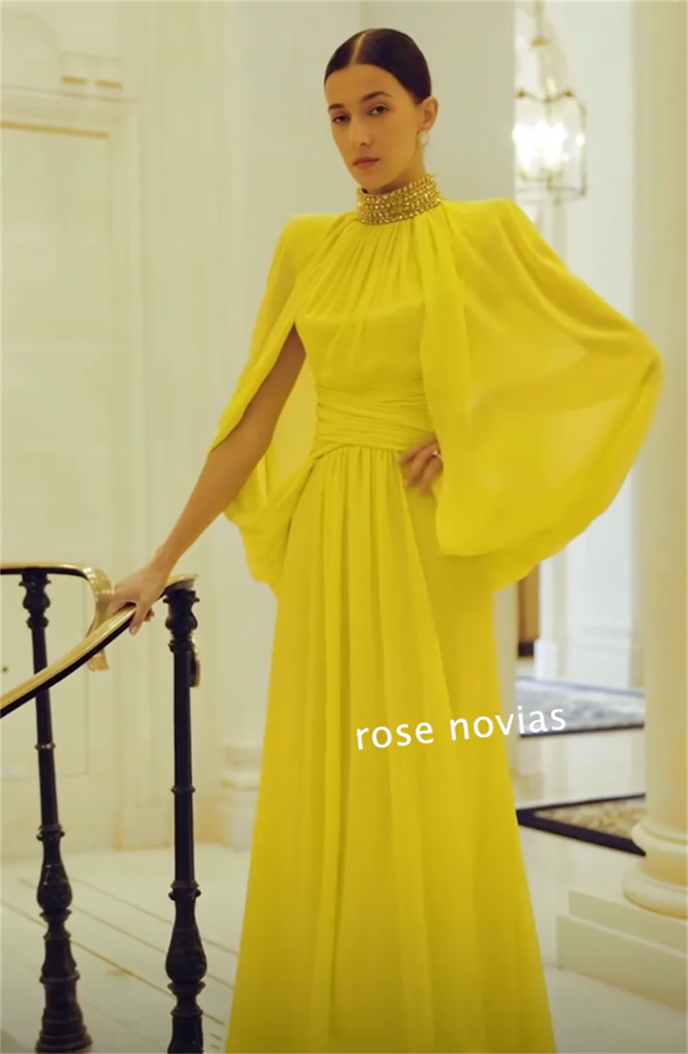 Personalizzato chiffon strass piega a-line pavimento-lunghezza su misura occasione abiti da ballo abito da sera semplice ed elegante formale