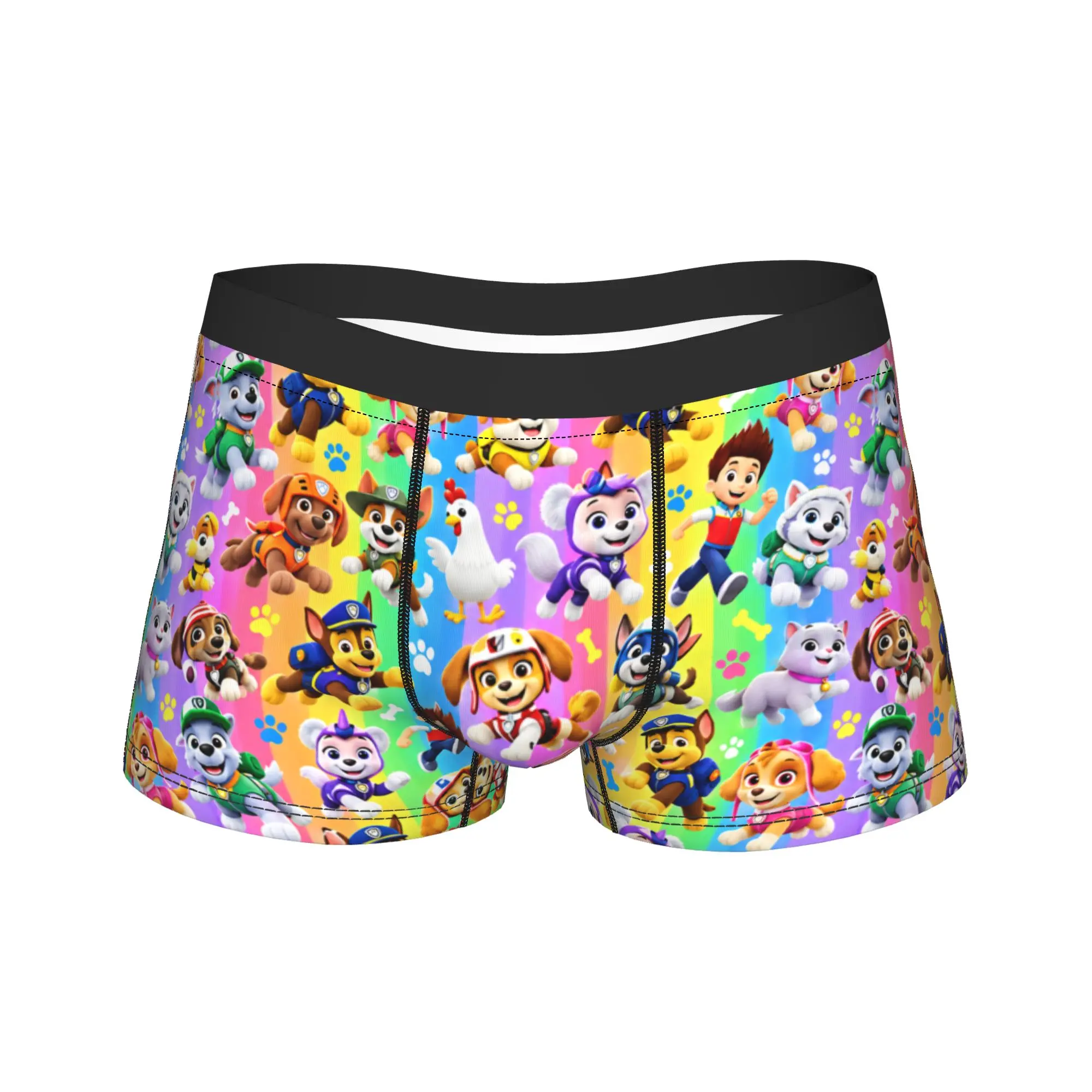Paw Dogs Puppies And Friends Colorful Stripes Underwear  Design Trunk Quality Men Panties Novelty Shorts Briefs Birthday Gift